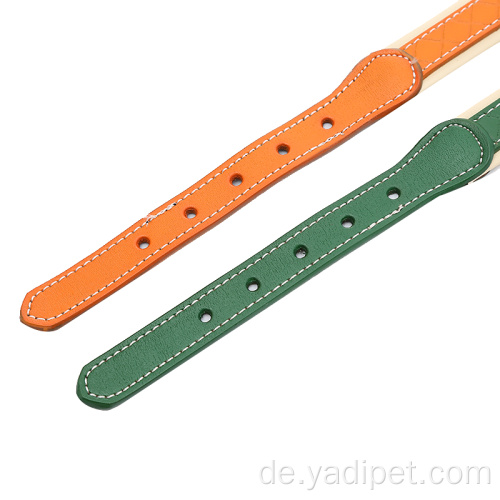 OEM-Luxus-Leder-Soft-Touch-Halsbänder Luxus-Echtleder gepolstertes rosa Marineblaugrün-Orange-Hundehalsband